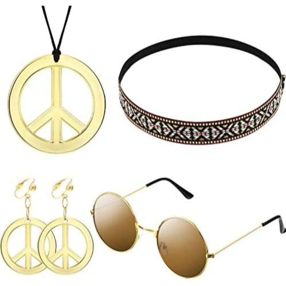 70s Accessories Women Set Sunglasses Necklace Earrings Headband Retro Costumes